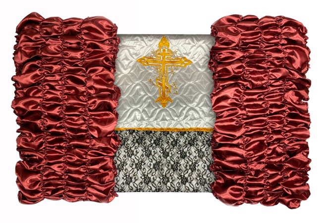 Обивка ELITE атласная с термостежкой (верх атласная т/с с гипюром, тесьмой и т/а "Крест" + боковины атлас) FITTONE
