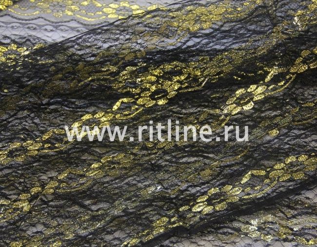 Гипюровое полотно разрывное на 6 см черное с золотом FITTONE