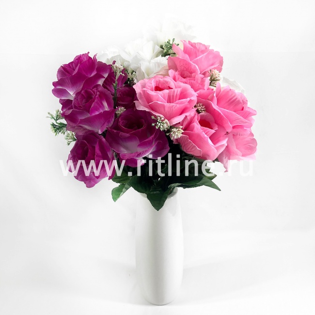 Букет роз с добавками "FITTONE", 9г, выс. 48см, шелк, цв.микс