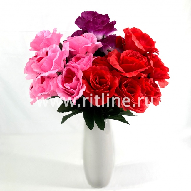 Букет роз "FITTONE", 9г, выс. 48см, шелк, цв.микс