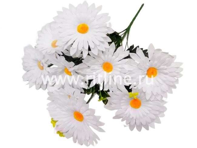 Букет ромашек "Fittone", 9г, выс.60см, цв.белый снег, плотный шелк Букет ромашек "Fittone", 9г, выс.60см, цв.белый снег, плотный шелк