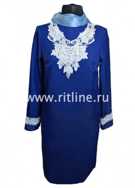 Платье габардин.с узорным воротником, кружево р.56-58