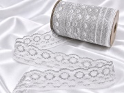 Кружево белое с серебром, шир. 4,6 см (под польское) FITTONE