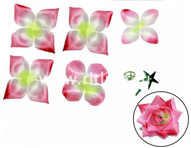 Голова розы (высечка + пластик. запчасти), 5сл, атлас, диам. 14 см, цв. микс FITTONE