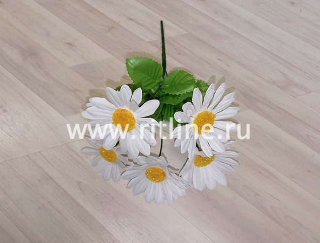 Букет ромашек "Fittone", 5г, выс.32см, плотный шелк, цв.белый снег