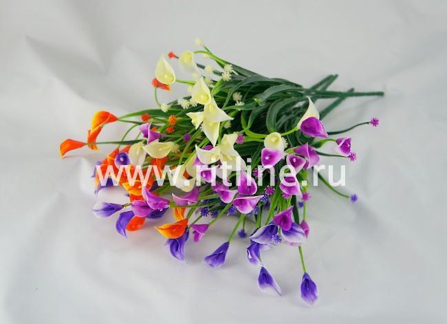 Букет пластиковых калл "FITTONE", 7групп, выс.30см, цв.микс