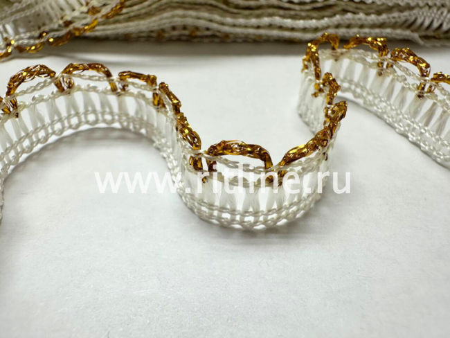 Тесьма Сycle, белый с золотом, шир. 1,2 см, 25 ярдов FITTONE