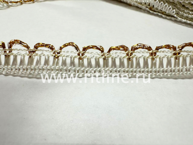 Тесьма Сycle, белый с золотом, шир. 1,2 см, 25 ярдов FITTONE