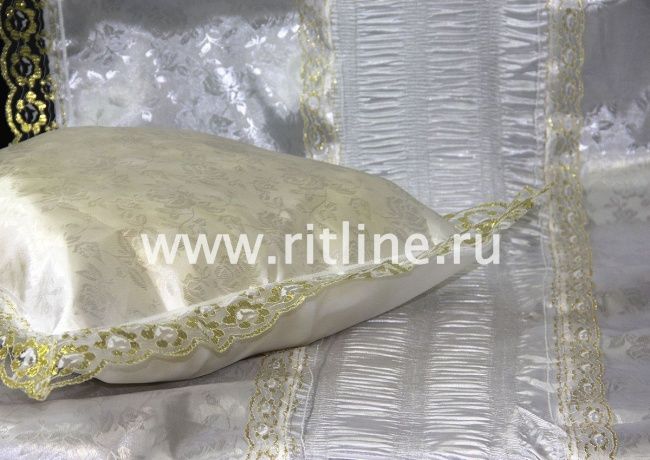 2689 Комплект (Н+П) (атлас-жаккард, атлас-жатка, кружево белое с золотом)