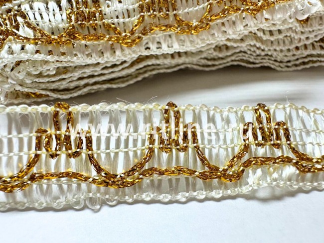 Тесьма 1256, белый с золотом, шир. 2 см, 25 ярдов FITTONE