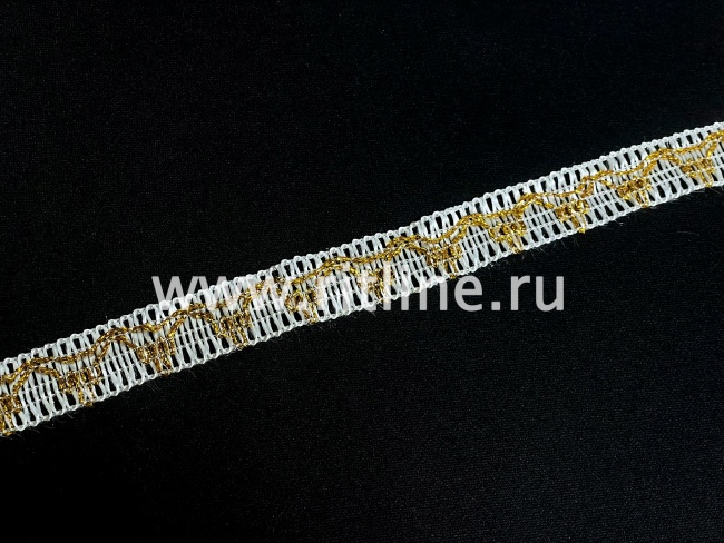 Тесьма 1256, белый с золотом, шир. 2 см, 25 ярдов FITTONE