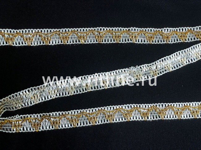 Тесьма 1256, белый с золотом, шир. 2 см, 25 ярдов FITTONE