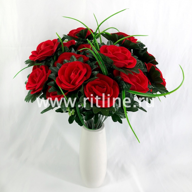 Букет роз с зеленью "FITTONE", 7г., выс. 50см, бархат, цв.красный Букет роз с зеленью "FITTONE", 7г., выс. 50см, бархат, цв.красный