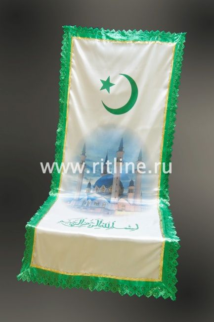 Покрывало атласное мусульманское "Полумесяц, Мечеть", 200х90 FITTONE