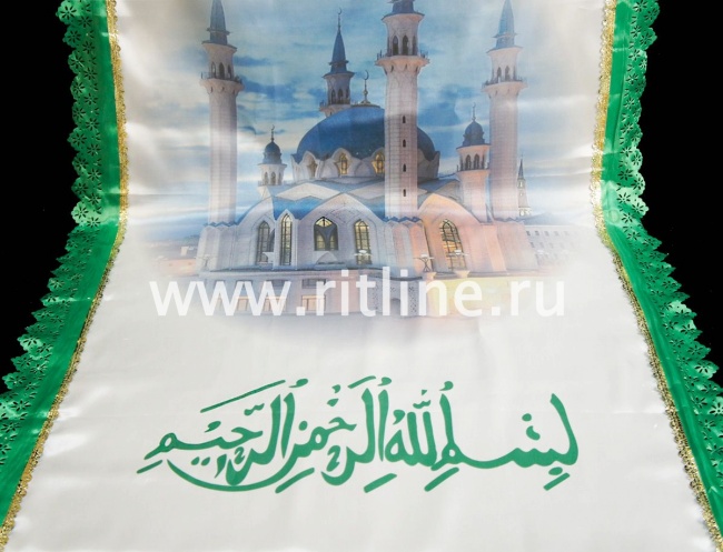 Покрывало атласное мусульманское "Полумесяц, Мечеть", 200х90 FITTONE