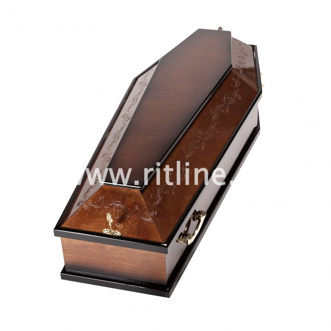 Гроб лак 6-ти гранник, МДФ, цв. махагон, коса, р.195 "MOREFIX" Гроб лак 6-ти гранник, МДФ, цв. махагон, коса, р.195 "MOREFIX"