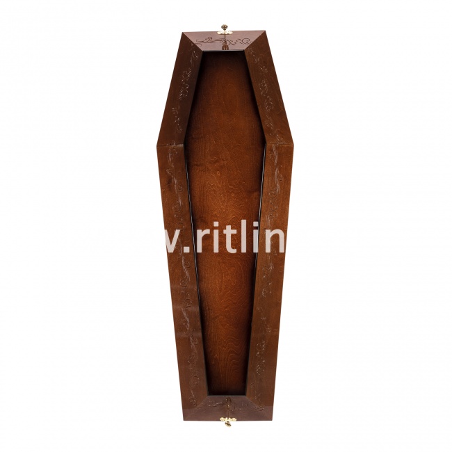 Гроб лак 6-ти гранник, МДФ, цв. махагон, коса, р.195 "MOREFIX" Гроб лак 6-ти гранник, МДФ, цв. махагон, коса, р.195 "MOREFIX"