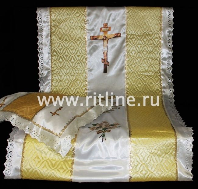 Комплект (атласная т/с "Венеция", атлас с принтом "Распятие и Розы", атласная вышивка) FITTONE