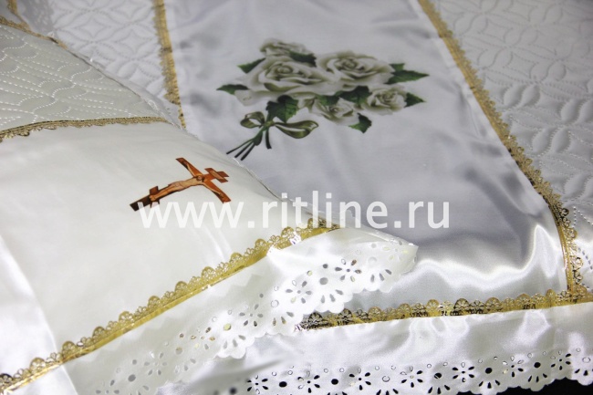 Комплект (атласная т/с "Венеция", атлас с принтом "Распятие и Розы", атласная вышивка) FITTONE