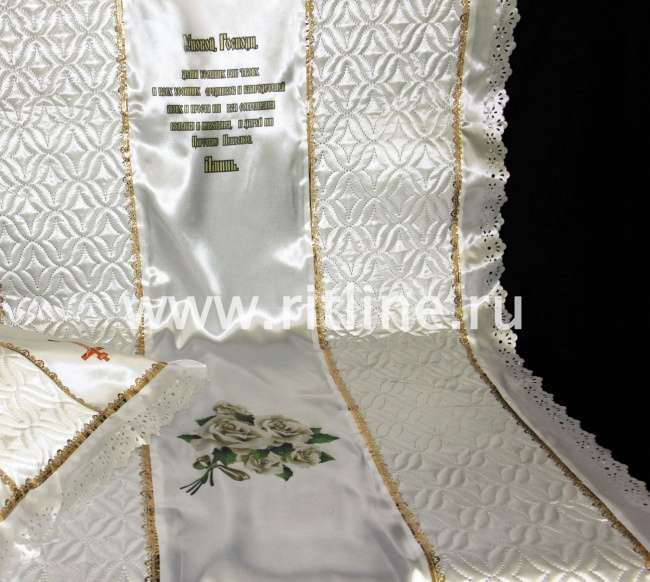 Комплект (атласная т/с "Венеция", атлас с принтом "Распятие и Розы", атласная вышивка) FITTONE