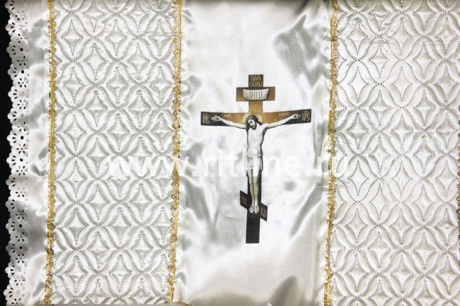 Комплект (атласная т/с "Венеция", атлас с принтом "Распятие и Розы", атласная вышивка) FITTONE