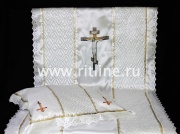 Комплект (атласная т/с "Венеция", атлас с принтом "Распятие и Розы", атласная вышивка) FITTONE Комплект (атласная т/с "Венеция", атлас с принтом "Распятие и Розы", атласная вышивка) FITTONE