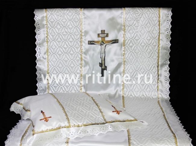 Комплект (атласная т/с "Венеция", атлас с принтом "Распятие и Розы", атласная вышивка) FITTONE