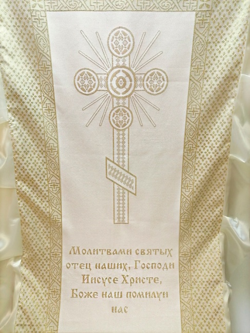 Комплект Элитный "Архангел" (парча золотая с люрексом "Крест и Храм", волан) FITTONE LUXE