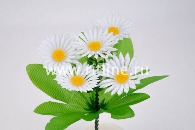 Букет пластиковых ромашек "Fittone", 5г, выс.20см, цв.белый снег