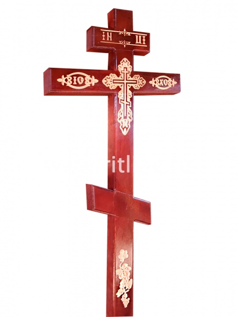 Крест сосновый (темный) надпись INЦI крест ажурный, резной, натуральный(210х9х4) "MOREFIX"
