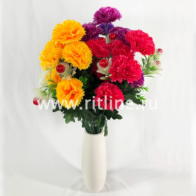Букет хризантем с ягодами и зеленью "FITTONE", 7г., выс. 57см, цв.микс