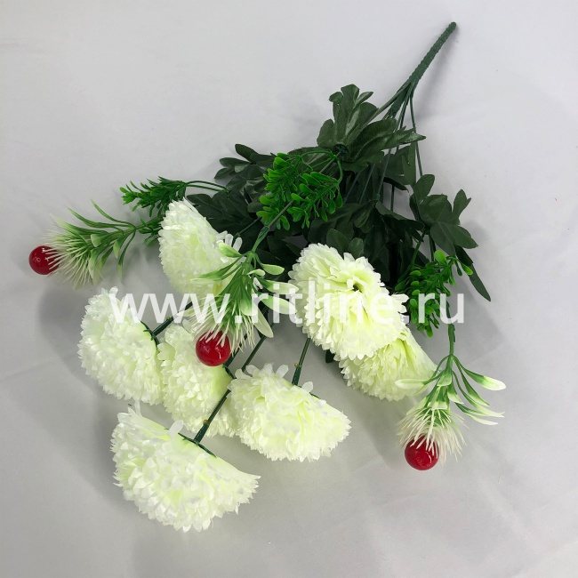 Букет хризантем с ягодами и зеленью "FITTONE", 7г., выс. 57см, цв.микс