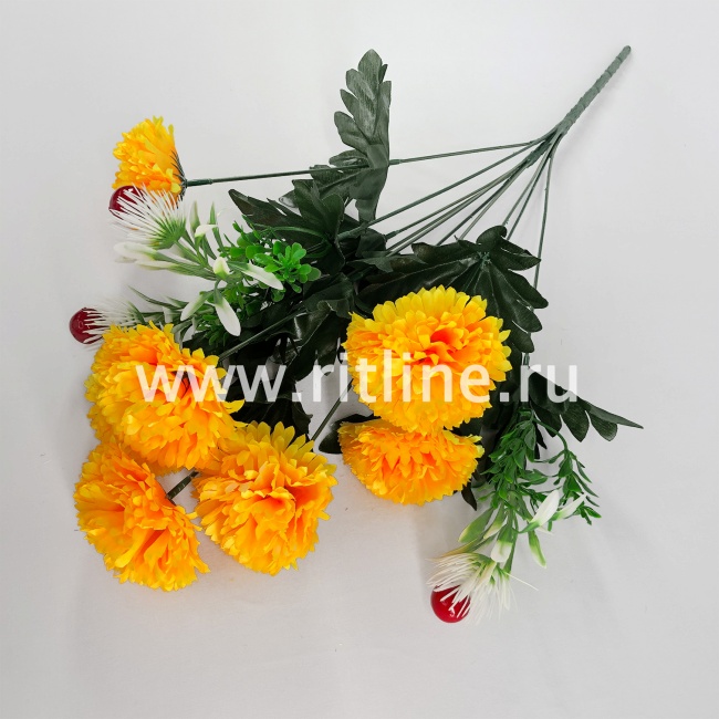 Букет хризантем с ягодами и зеленью "FITTONE", 7г., выс. 57см, цв.микс