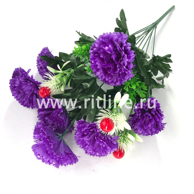 Букет хризантем с ягодами и зеленью "FITTONE", 7г., выс. 57см, цв.микс