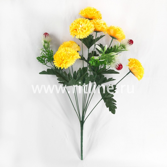 Букет хризантем с ягодами и зеленью "FITTONE", 7г., выс. 57см, цв.микс