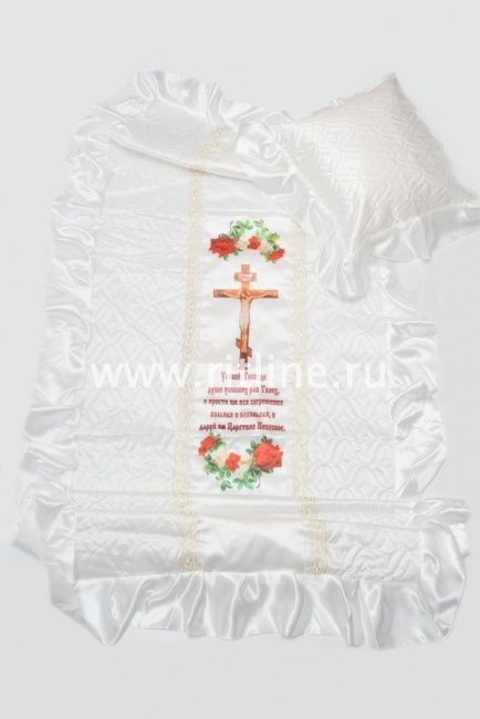 Комплект КТВ (Н+П) (т/с атлас белый, вставка Крест, кружево белое с золотом, волан) Комплект КТВ (Н+П) (т/с атлас белый, вставка Крест, кружево белое с золотом, волан)
