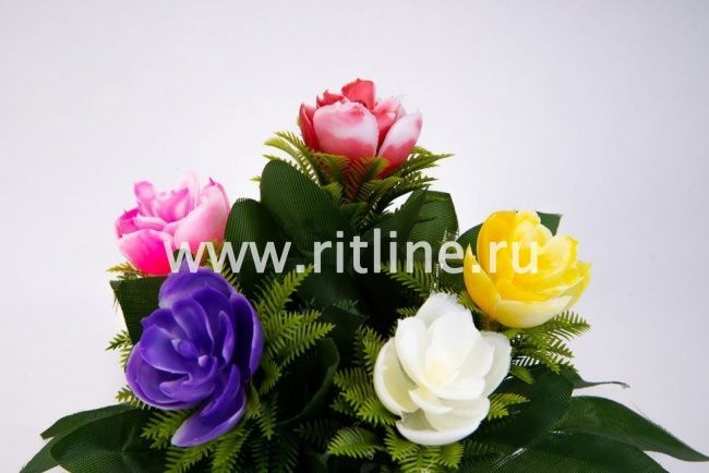 Букет пластиковой розы, 1г, выс. 23 см, цв. микс FITTONE