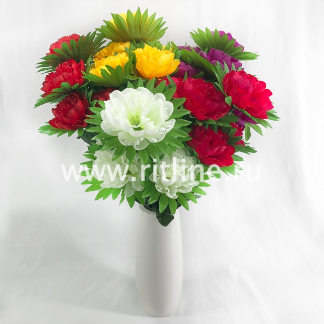 Букет хризантем с зеленью "FITTONE", 6г., выс. 50см, цв.микс