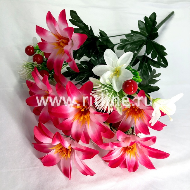 Букет георгинов с ягодами "FITTONE", 7г., выс. 56см, цв.микс Букет георгинов с ягодами "FITTONE", 7г., выс. 56см, цв.микс