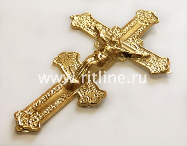 Крест с распятием выпуклый, фольга, 295*170мм , цв. золото "MOREFIX"